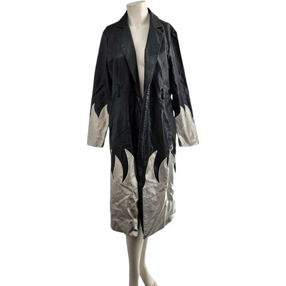 THE RAGGED PRIEST Immortal Coat 16 Silver Flames Faux Leather Trench Mall Goth - Picture 7 of 12